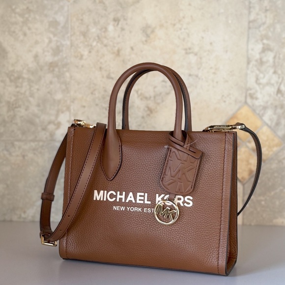 Michael Kors Mirella Small Shopper Tote Shoulder Bag Brown Luggage - Picture 5 of 15